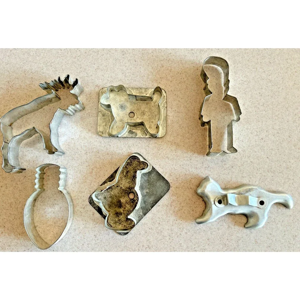 Vintage Antique Primitive Cookie Cutters -lot Of 6  (2 Flat Back)